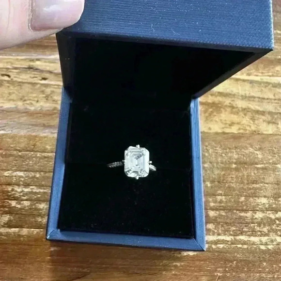 Italo Jewelry Hidden Halo Emerald Cut Engagement and pave band - Picture 3 of 12